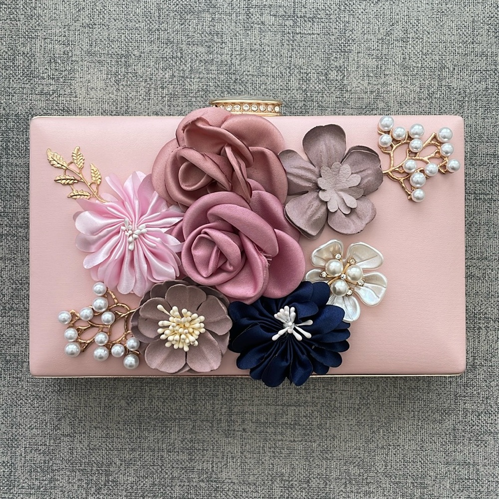 Milisente Floral Evening Clutch with Removable Chain and Extra Short Chain